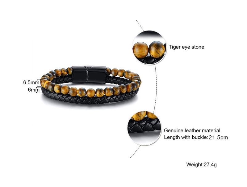 VNOX Two-Strand Braided Leather Cuff Wristband Bead Rope Bracelet Engraved Egyptian Eye of Horus Eye of Ra Ankh Cross Bracelet,Brown - Image 2